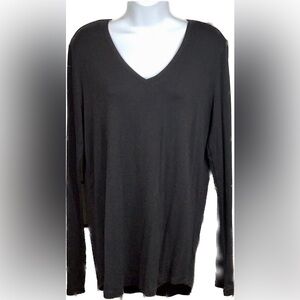 BCG XL Cotton Top Lightweight Long Sleeve Blouse Black Soft V Neck Stretch Shirt